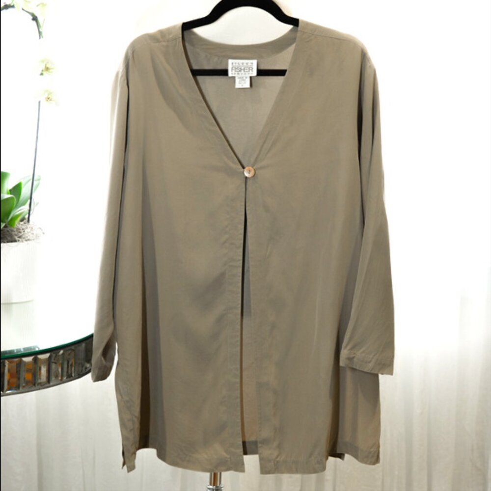 EILEEN FISHER 100% Silk Jacket / Tunic in Champagne Taupe - Size 2 (Large)